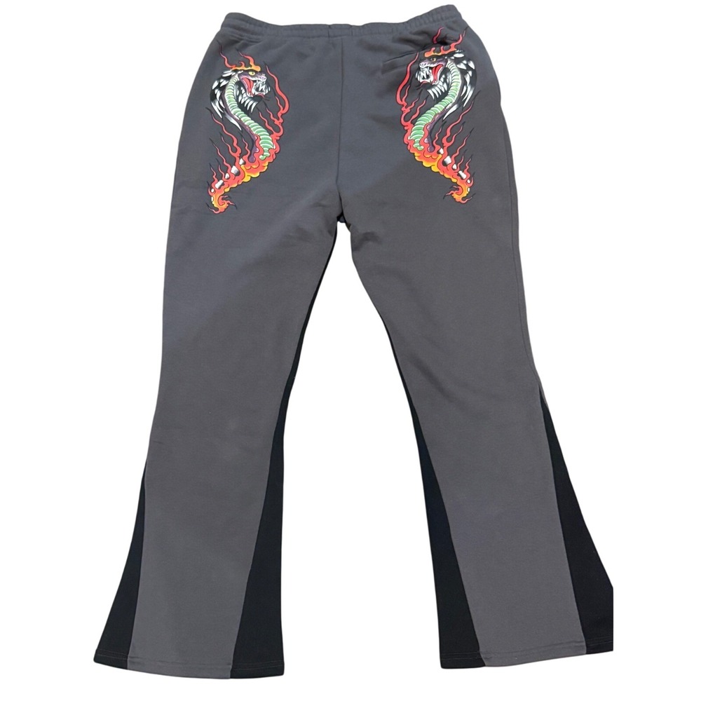 NWT Ed Hardy Womens Charcoal Dragon Y2K Streetwear Tattoo-Core Sweatpants XL